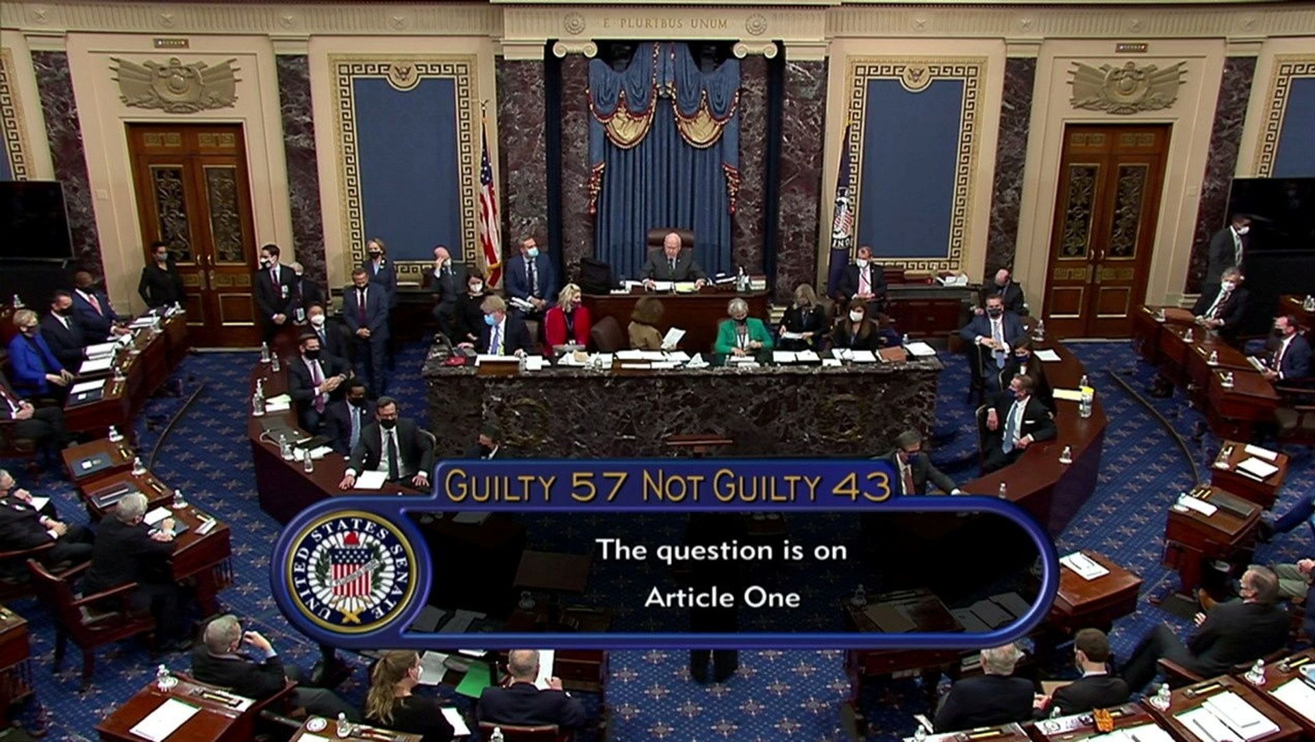 The U.S. Senate votes to acquit former U.S. President Donald Trump by a vote of 57 guilty to 43 not guilty, short of the 2/3s majority needed to convict, during the fifth day of the impeachment trial of the former president on charges of inciting the deadly attack on the U.S. Capitol, on Capitol Hill in Washington, U.S., February 13, 2021. U.S. Senate TV/Handout via Reuters EDITORIAL USE ONLY NO COMMERCIAL SALES TPX IMAGES OF THE DAY The U.S. Senate votes to acquit former U.S. President Donald Trump by a vote of 57 guilty to 43 not guilty, short of the 2/3s majority needed to convict, during the fifth day of the impeachment trial of the former president on charges of inciting the deadly attack on the U.S. Capitol, on Capitol Hill in Washington, U.S., February 13, 2021. U.S. Senate TV/Handout via Reuters EDITORIAL USE ONLY NO COMMERCIAL SALES TPX IMAGES OF THE DAY - Sputnik International, 1920, 14.02.2021