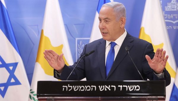 Israeli Prime Minister Benjamin Netanyahu delivers a joint statements with Cypriot President Nicos Anastasiades (not pictured) in Jerusalem February 14, 2021. - Sputnik International