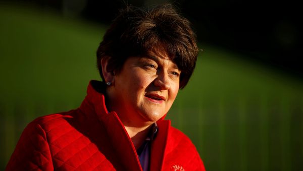 Northern Ireland's First Minister Arlene Foster answers questions during a television interview outside the Stormont Parliament building in Belfast, Northern Ireland, 30 December 2020. Northern Ireland's First Minister Arlene Foster answers questions during a television interview outside the Stormont Parliament building in Belfast, Northern Ireland, 30 December 2020. - Sputnik International