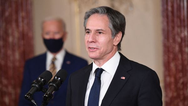In this file photo US Secretary of State Antony Blinken speaks to staff at the US State Department during the first visit of US President Joe Biden(L) in Washington, DC, February 4, 2021.  - Sputnik International