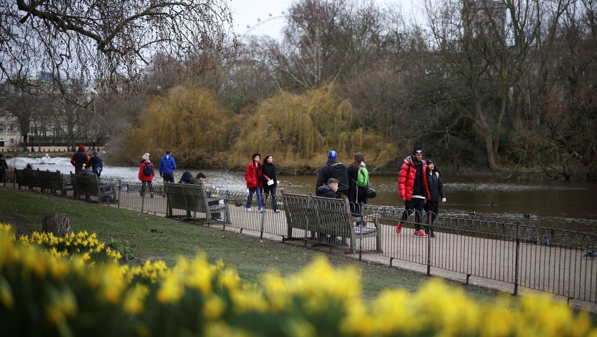 People walk past daffodils in St James's Park, amid the coronavirus disease (COVID-19) outbreak in London, Britain February 19, 2021. People walk past daffodils in St James's Park, amid the coronavirus disease (COVID-19) outbreak in London, Britain February 19, 2021. - Sputnik International, 1920, 29.03.2021