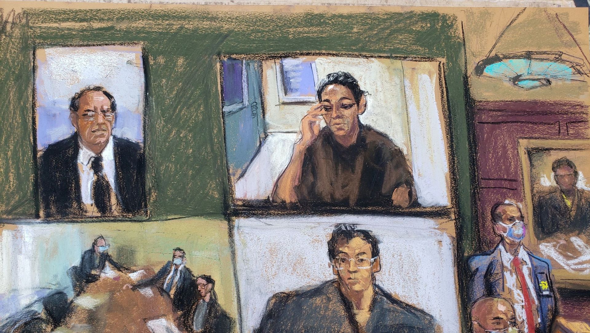 Ghislaine Maxwell appears via video link during her arraignment hearing where she was denied bail for her role aiding Jeffrey Epstein to recruit and eventually abuse of minor girls, in Manhattan Federal Court, in the Manhattan borough of New York City, New York, U.S. July 14, 2020 in this courtroom sketch Ghislaine Maxwell appears via video link during her arraignment hearing where she was denied bail for her role aiding Jeffrey Epstein to recruit and eventually abuse of minor girls, in Manhattan Federal Court, in the Manhattan borough of New York City, New York, U.S. July 14, 2020 in this courtroom sketch - Sputnik International, 1920, 30.03.2021
