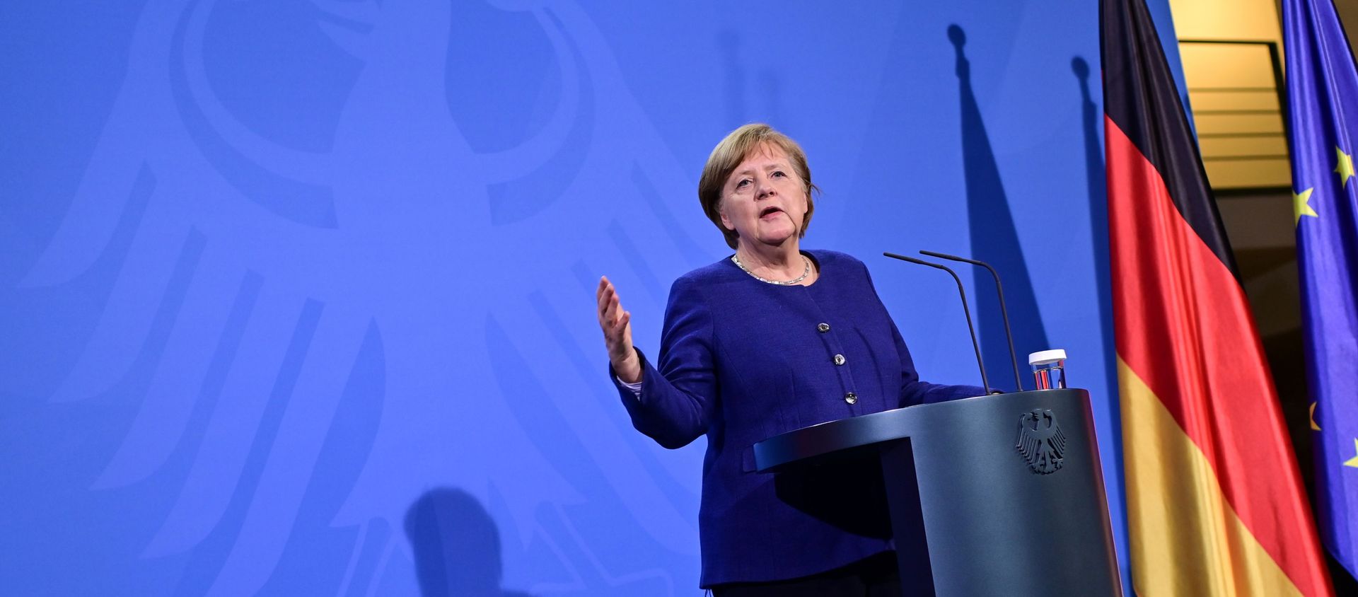 German Chancellor Angela Merkel addresses a press conference following the EU leaders' videoconference in Berlin, Germany February 25, 2021. German Chancellor Angela Merkel addresses a press conference following the EU leaders' videoconference in Berlin, Germany February 25, 2021. - Sputnik International, 1920, 25.02.2021