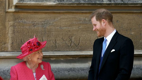  Queen Elizabeth II talks to Prince Harry as they leave after the wedding of Lady Gabriella Windsor and Thomas Kingston at St George's Chapel in Windsor Castle, near London, Britain May 18, 2019 - Sputnik International