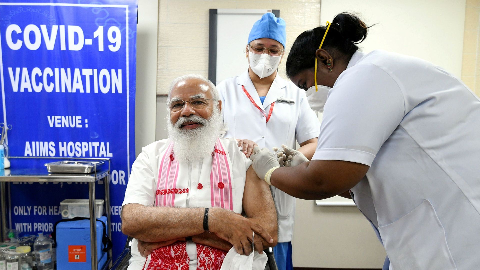 India's Prime Minister Narendra Modi receives a dose of COVAXIN, a coronavirus disease (COVID-19) vaccine developed by India's Bharat Biotech and the state-run Indian Council of Medical Research, at All India Institute of Medical Sciences (AIIMS) hospital in New Delhi, India, March 1, 2021 India's Prime Minister Narendra Modi receives a dose of COVAXIN, a coronavirus disease (COVID-19) vaccine developed by India's Bharat Biotech and the state-run Indian Council of Medical Research, at All India Institute of Medical Sciences (AIIMS) hospital in New Delhi, India, March 1, 2021 - Sputnik International, 1920, 01.03.2021