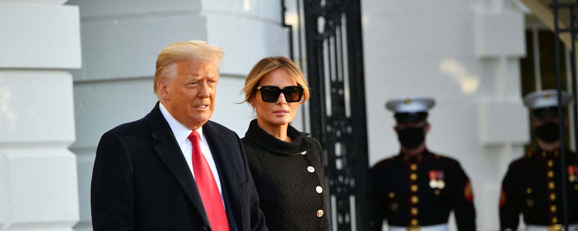 US President Donald Trump and First Lady Melania make their way to board Marine One before departing from the South Lawn of the White House in Washington, DC on January 20, 2021. - Sputnik International, 1920, 15.09.2022