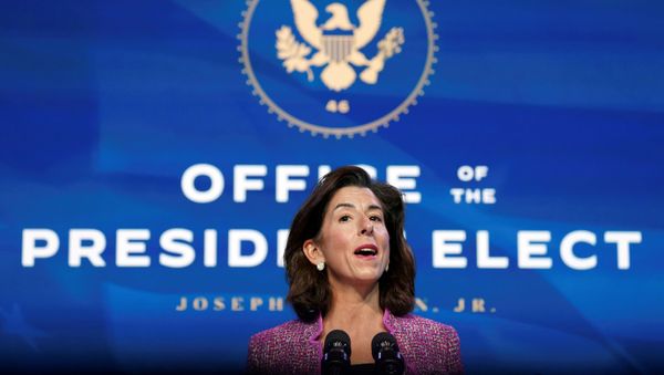 Gina Raimondo, U.S. President-elect Joe Biden's nominee to be secretary of Commerce, speaks during an event to announce members of Biden's economics and jobs team at his transition headquarters in Wilmington, Delaware, U.S., January 8, 2021. Picture taken January 8, 2021. - Sputnik International