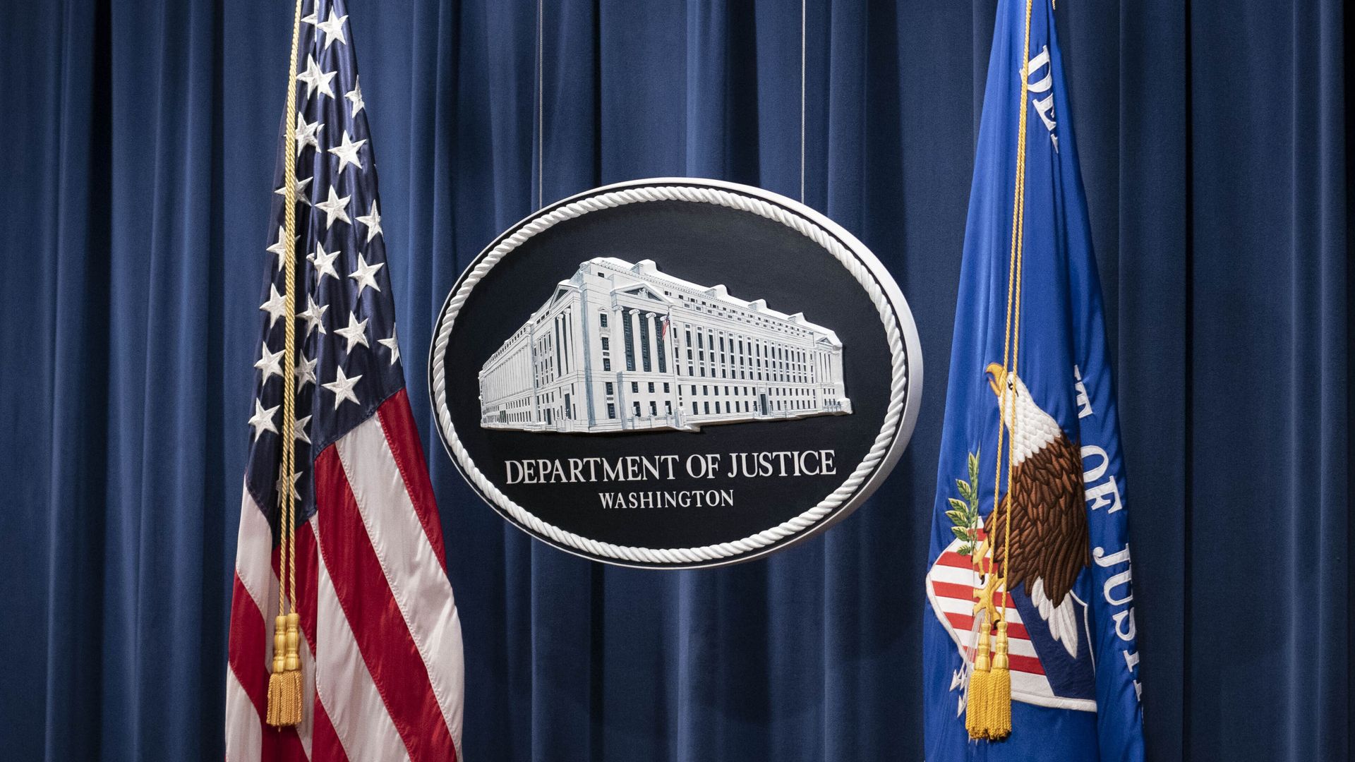 A sign for the Department of Justice is seen ahead of a news conference Tuesday, Jan. 12, 2021, in Washington. A sign for the Department of Justice is seen ahead of a news conference Tuesday, Jan. 12, 2021, in Washington. - Sputnik International, 1920, 19.03.2021