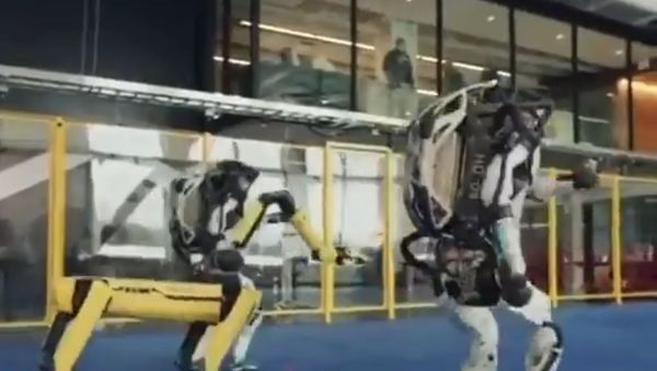 A video clip of three robots – two resembling humans and one designed like a dog – having a good time went viral on social media on Friday in India - Sputnik International