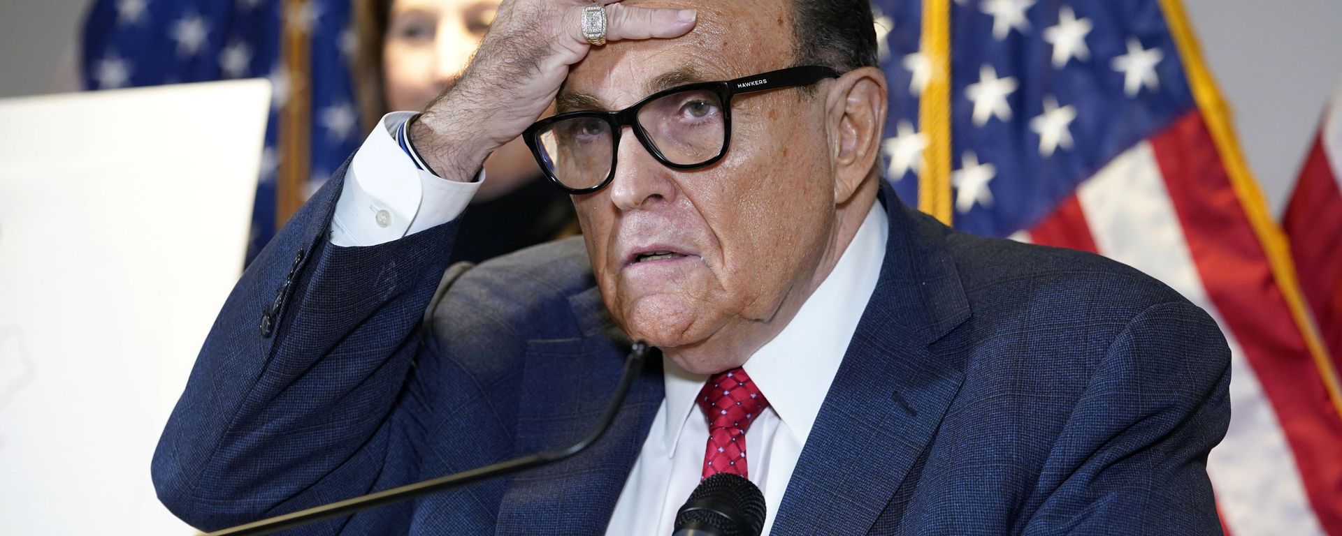 In this Nov. 19, 2020, file photo, former New York Mayor Rudy Giuliani, who was a lawyer for President Donald Trump, speaks during a news conference at the Republican National Committee headquarters in Washington In this Nov. 19, 2020, file photo, former New York Mayor Rudy Giuliani, who was a lawyer for President Donald Trump, speaks during a news conference at the Republican National Committee headquarters in Washington - Sputnik International, 1920, 27.09.2023