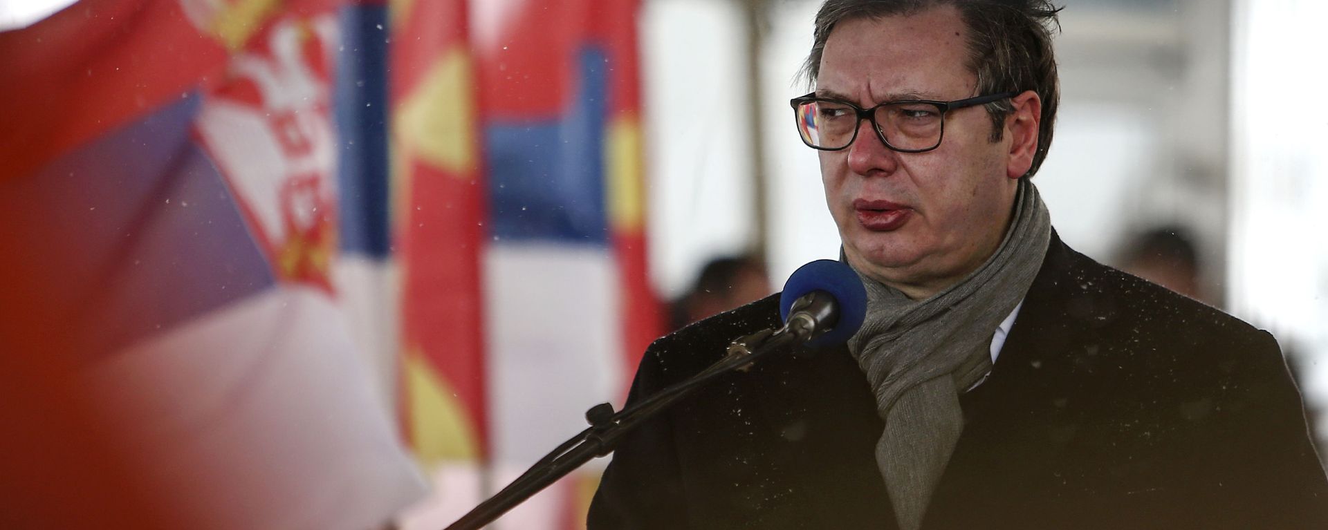 Serbia's President Aleksandar Vucic talks for the media at a news conference with North Macedonia's Prime Minister Zoran Zaev, not pictured, during a handover of COVID-19 vaccines, at the border crossing Tabanovce, between North Macedonia and Serbia, on Sunday, Feb. 14, 2021. Serbia's President Aleksandar Vucic talks for the media at a news conference with North Macedonia's Prime Minister Zoran Zaev, not pictured, during a handover of COVID-19 vaccines, at the border crossing Tabanovce, between North Macedonia and Serbia, on Sunday, Feb. 14, 2021. - Sputnik International, 1920, 23.11.2021