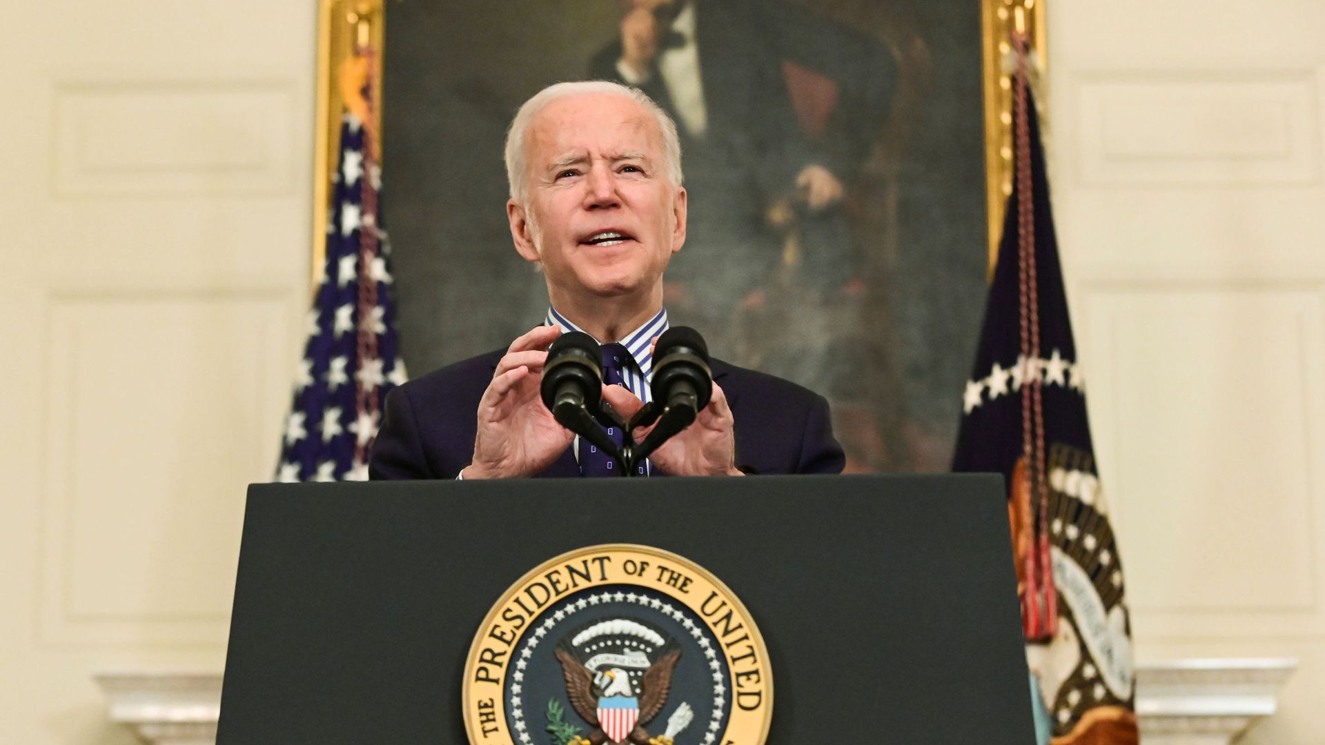 U.S. President Joe Biden makes remarks from the White House after his coronavirus pandemic relief legislation passed in the Senate, in Washington, U.S. March 6, 2021. U.S. President Joe Biden makes remarks from the White House after his coronavirus pandemic relief legislation passed in the Senate, in Washington, U.S. March 6, 2021. - Sputnik International, 1920, 07.03.2021