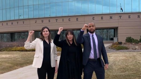 Activists Lillian House, Joel Northam and Eliza Lucero head to a pretrial hearing in Aurora, Colorado, for charges stemming from a July 2020 Black Lives Matter protest Activists Lillian House, Joel Northam and Eliza Lucero head to a pretrial hearing in Aurora, Colorado, for charges stemming from a July 2020 Black Lives Matter protest - Sputnik International
