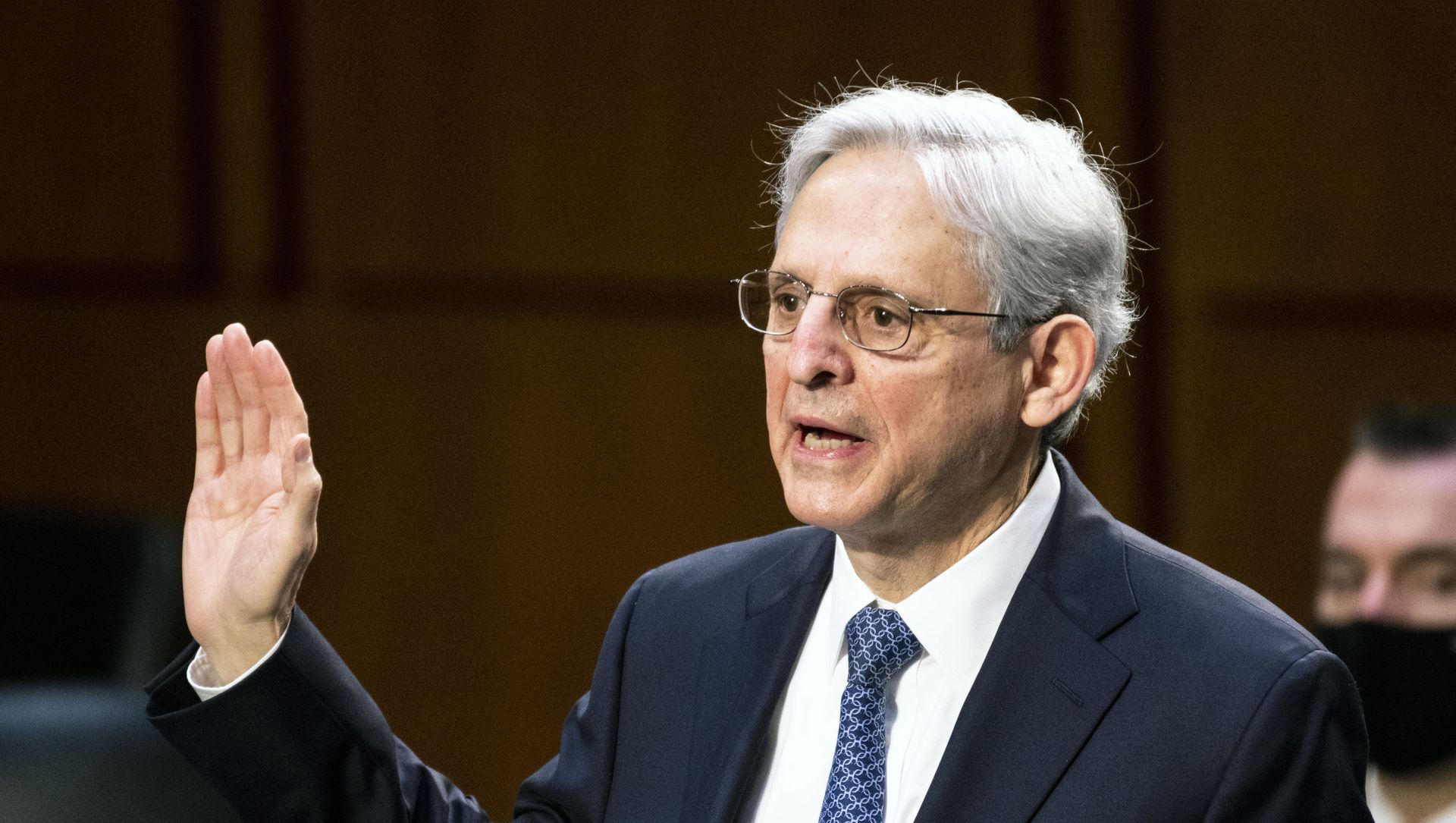 Judge Merrick Garland, nominee to be Attorney General, is sworn in at his confirmation hearing before the Senate Judiciary Committee, Monday, Feb. 22, 2021 on Capitol Hill in Washington. (Bill Clark/Pool via AP) Judge Merrick Garland, nominee to be Attorney General, is sworn in at his confirmation hearing before the Senate Judiciary Committee, Monday, Feb. 22, 2021 on Capitol Hill in Washington. (Bill Clark/Pool via AP) - Sputnik International, 1920, 10.03.2021