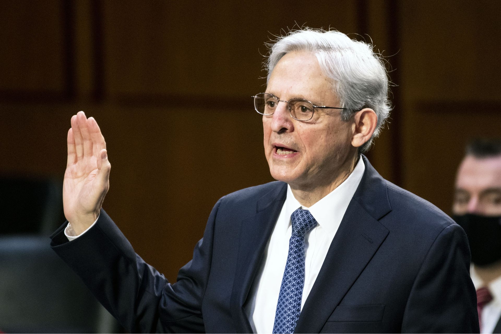 Judge Merrick Garland, nominee to be Attorney General, is sworn in at his confirmation hearing before the Senate Judiciary Committee, Monday, Feb. 22, 2021 on Capitol Hill in Washington. (Bill Clark/Pool via AP) Judge Merrick Garland, nominee to be Attorney General, is sworn in at his confirmation hearing before the Senate Judiciary Committee, Monday, Feb. 22, 2021 on Capitol Hill in Washington. (Bill Clark/Pool via AP) - Sputnik International, 1920, 07.09.2021