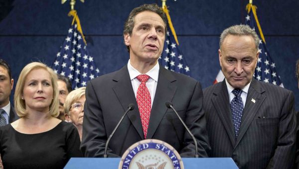 n this Dec. 3, 2012, file photo, New York Gov. Andrew Cuomo is joined by the New York Congressional delegation including, Sen. Kirsten Gillibrand, left, and Sen. Charles Schumer, right, for a news conference at the Capitol in Washington. Schumer and Gillibrand on Friday, March 12, 2021, are calling on Cuomo to resign, adding the most powerful Democratic voices yet to calls for the governor to leave office in the wake of allegations of sexual harassment and groping.  - Sputnik International