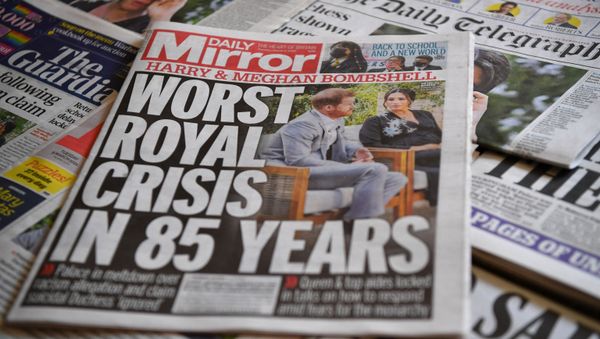 An arrangement of UK daily newspapers photographed as an illustration in Brenchley, Kent on March 9, 2021, shows front page headlines reporting on the story of the interview given by Meghan, Duchess of Sussex, wife of Britain's Prince Harry, Duke of Sussex, to Oprah Winfrey, which aired on UK broadcaster ITV. - Sputnik International