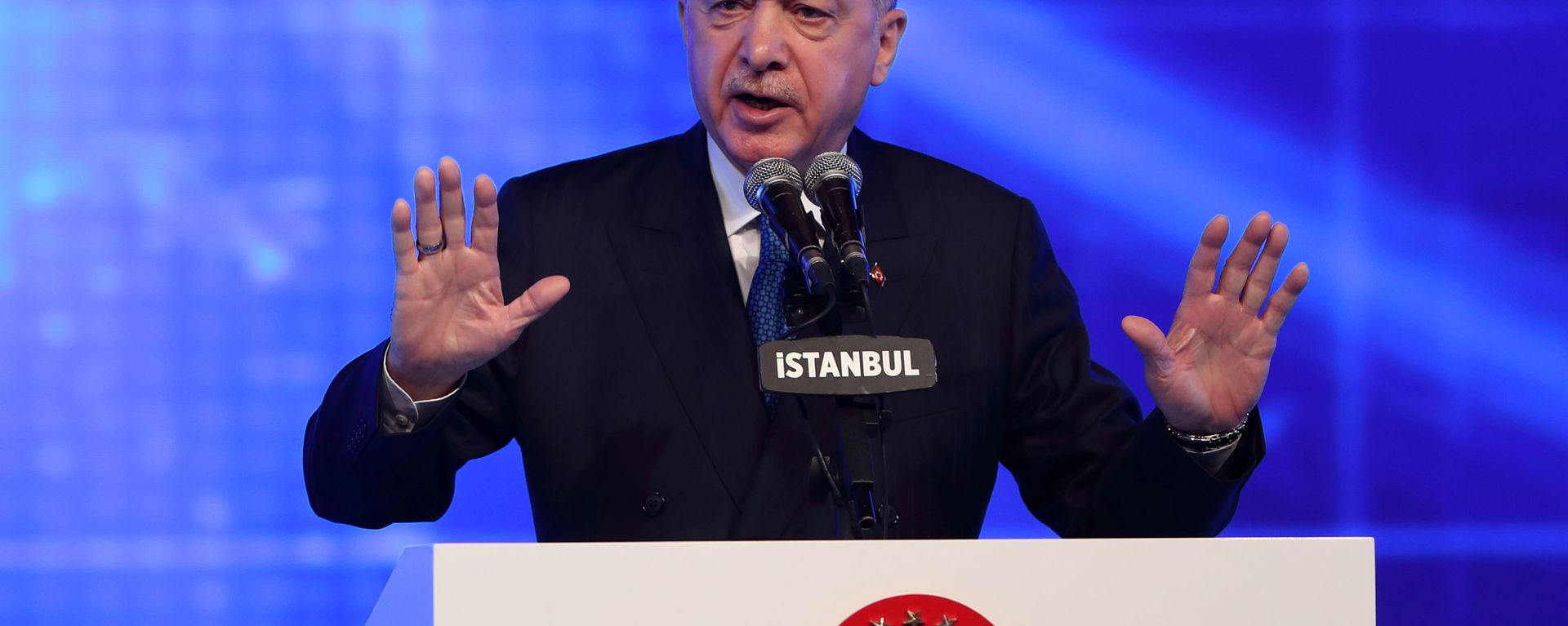 Turkish President Tayyip Erdogan speaks during a meeting to announce an economic reform package, in Istanbul, Turkey, 12 March 2021. Turkish President Tayyip Erdogan speaks during a meeting to announce an economic reform package, in Istanbul, Turkey, 12 March 2021. - Sputnik International, 1920, 19.03.2021