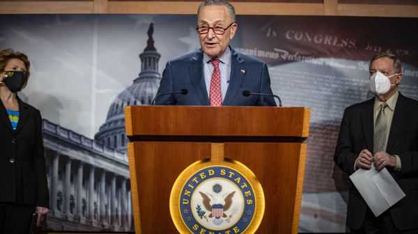 Senate Majority Leader Chuck Schumer, D-N.Y., speaks during a news conference at the Capitol in Washington, Tuesday, March 16, 2021. Senate Majority Leader Chuck Schumer, D-N.Y., speaks during a news conference at the Capitol in Washington, Tuesday, March 16, 2021. - Sputnik International