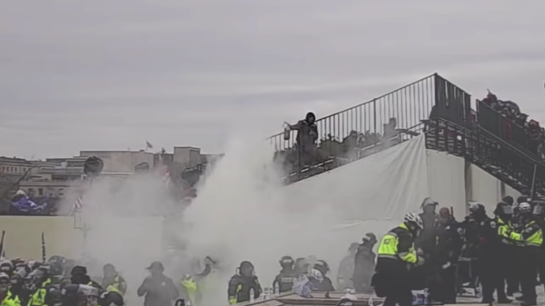Screenshot captures an unidentified individual who participated in the January 6, 2021, riot at the US Capitol. The individual is wanted by federal authorities fo assaulting law enforcement officials. - Sputnik International