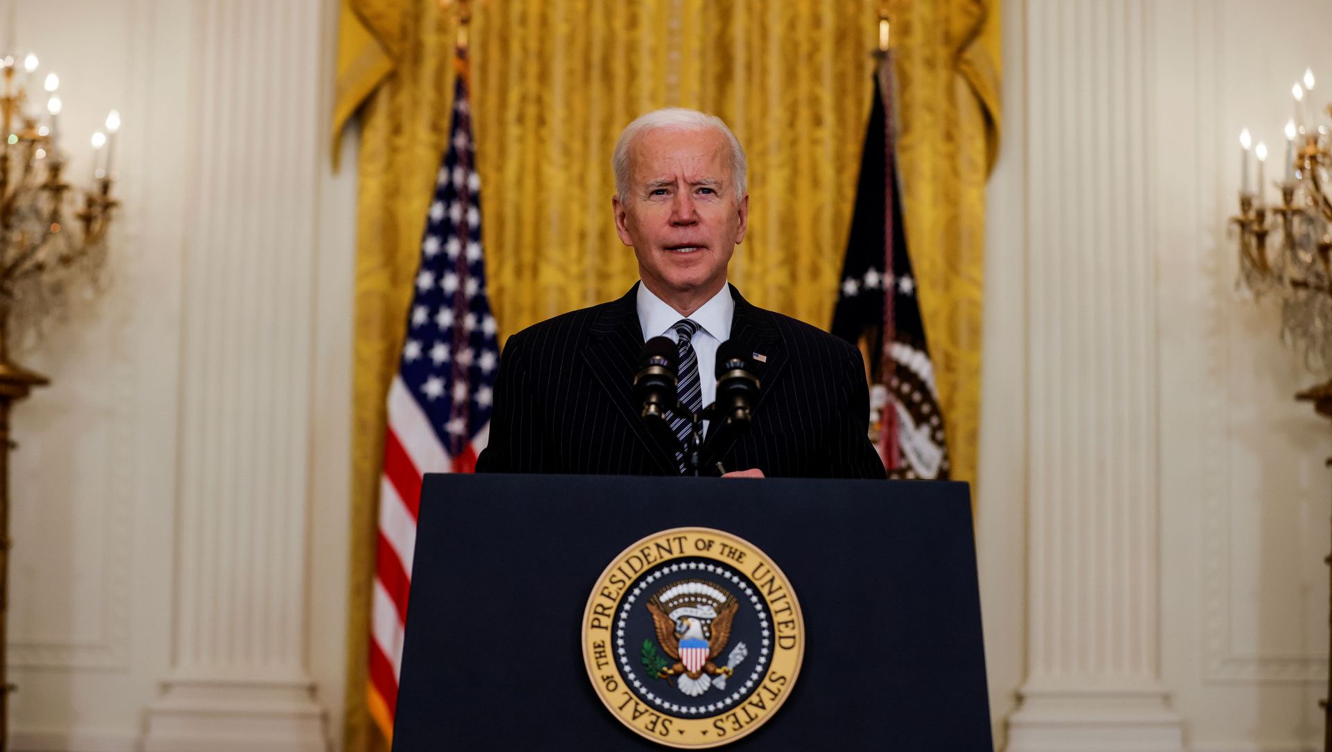 U.S. President Joe Biden speaks about the state of vaccinations during a coronavirus disease (COVID-19) response event in the East Room at the White House in Washington, U.S., March 18, 2021. U.S. President Joe Biden speaks about the state of vaccinations during a coronavirus disease (COVID-19) response event in the East Room at the White House in Washington, U.S., March 18, 2021. - Sputnik International, 1920, 19.03.2021