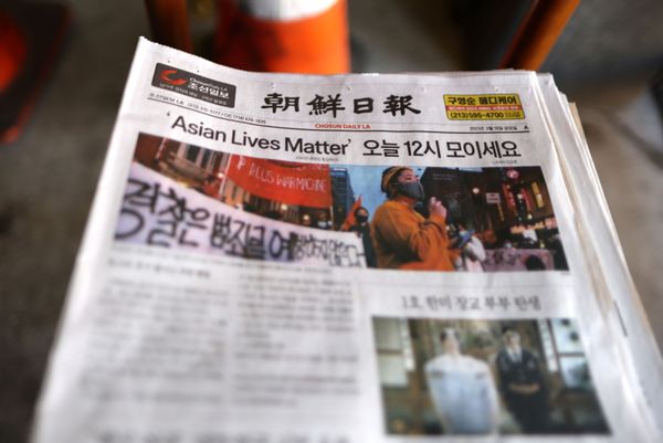 A Los Angeles Koreatown newspaper is seen at a protest to denounce hate against the Asian American and Pacific Islander communities, following the deadly shootings at Young's Asian Massage in Georgia, in Koreatown in Los Angeles, California, U.S., 19 March 2021.  - Sputnik International