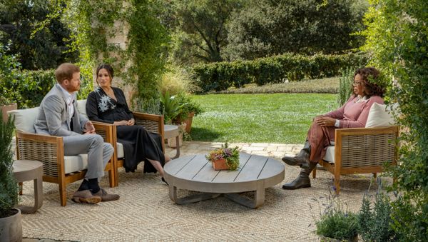 Britain's Prince Harry and Meghan, Duchess of Sussex, are interviewed by Oprah Winfrey in this undated handout photo - Sputnik International