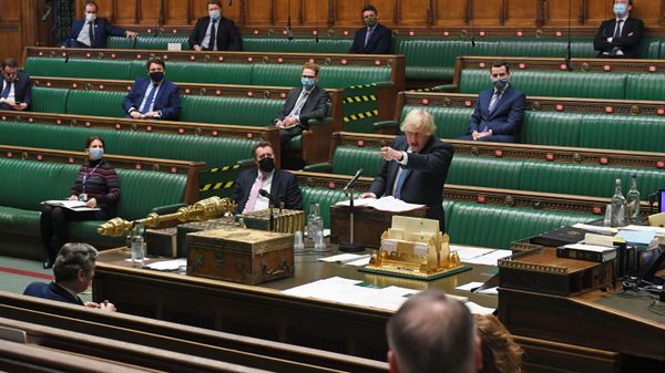 Britain's Prime Minister Boris Johnson points during the weekly question time debate at the House of Commons in London, Britain March 10, 2021 - Sputnik International