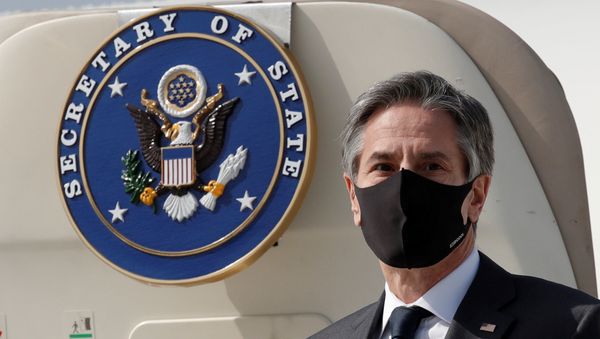 U.S. Secretary of State Antony Blinken arrives at Osan Air Base in Pyeongtaek, South Korea March 17, 2021. - Sputnik International
