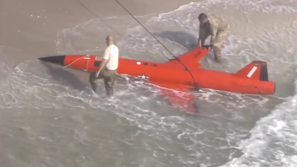Residents of Boynton Beach, Florida, inspect a US Air Force BQM-167A aerial target system that washed ashore on March 19, 2021 - Sputnik International