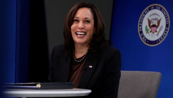 U.S. Vice President Kamala Harris‬ smiles after delivering a keynote address to the House Democratic Caucus virtually on camera from the Eisenhower Executive Office Building at the White House in Washington, U.S. March 2, 2021 - Sputnik International