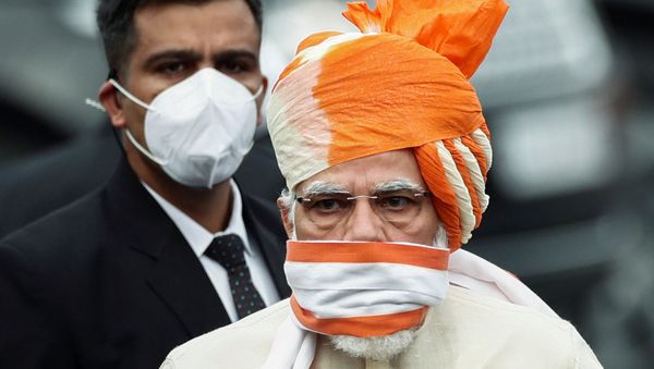  Indian Prime Minister Narendra Modi arrives to attend the Independence Day celebrations at the historic Red Fort in Delhi, India, August 15, 2020 - Sputnik International
