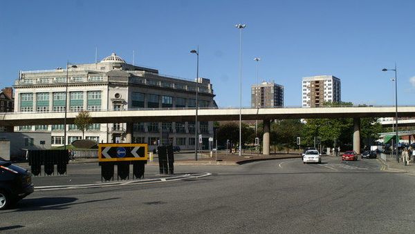 The now-demolished Churchill Way flyover at the bottom of Byrom Street, Liverpool - Sputnik International