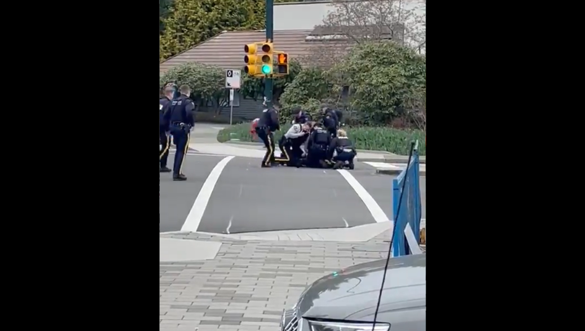 Screenshot from a video alleged to show the moment that the stabbing attack suspect was arrested by North Vancouver RCMP officers Screenshot from a video alleged to show the moment that the stabbing attack suspect was arrested by North Vancouver RCMP officers - Sputnik International, 1920, 27.03.2021