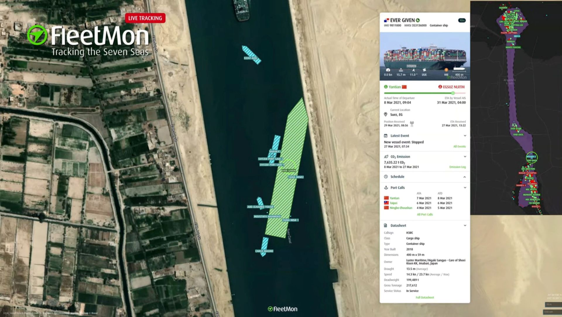 The efforts to refloat the container ship Ever Given that ran aground in the Suez Canal, Egypt, are seen in this screengrab taken March 29, 2021 from live tracking stream The efforts to refloat the container ship Ever Given that ran aground in the Suez Canal, Egypt, are seen in this screengrab taken March 29, 2021 from live tracking stream - Sputnik International, 1920, 29.03.2021