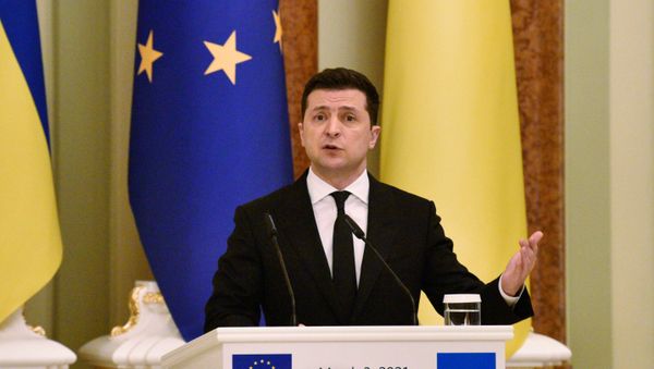 President of Ukraine Volodymyr Zelenskyy during a meeting with President of the European Union Charles Michel in Kiev. - Sputnik International
