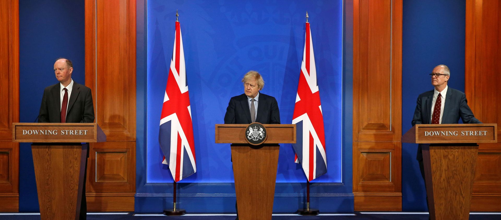 Britain's Chief Medical Officer for England Chris Whitty, Britain's Prime Minister Boris Johnson and Britain's Chief Scientific Adviser Patrick Vallance give an update at a news conference on the coronavirus disease (COVID-19) pandemic, in London, Britain March 29, 2021. - Sputnik International, 1920, 30.03.2021
