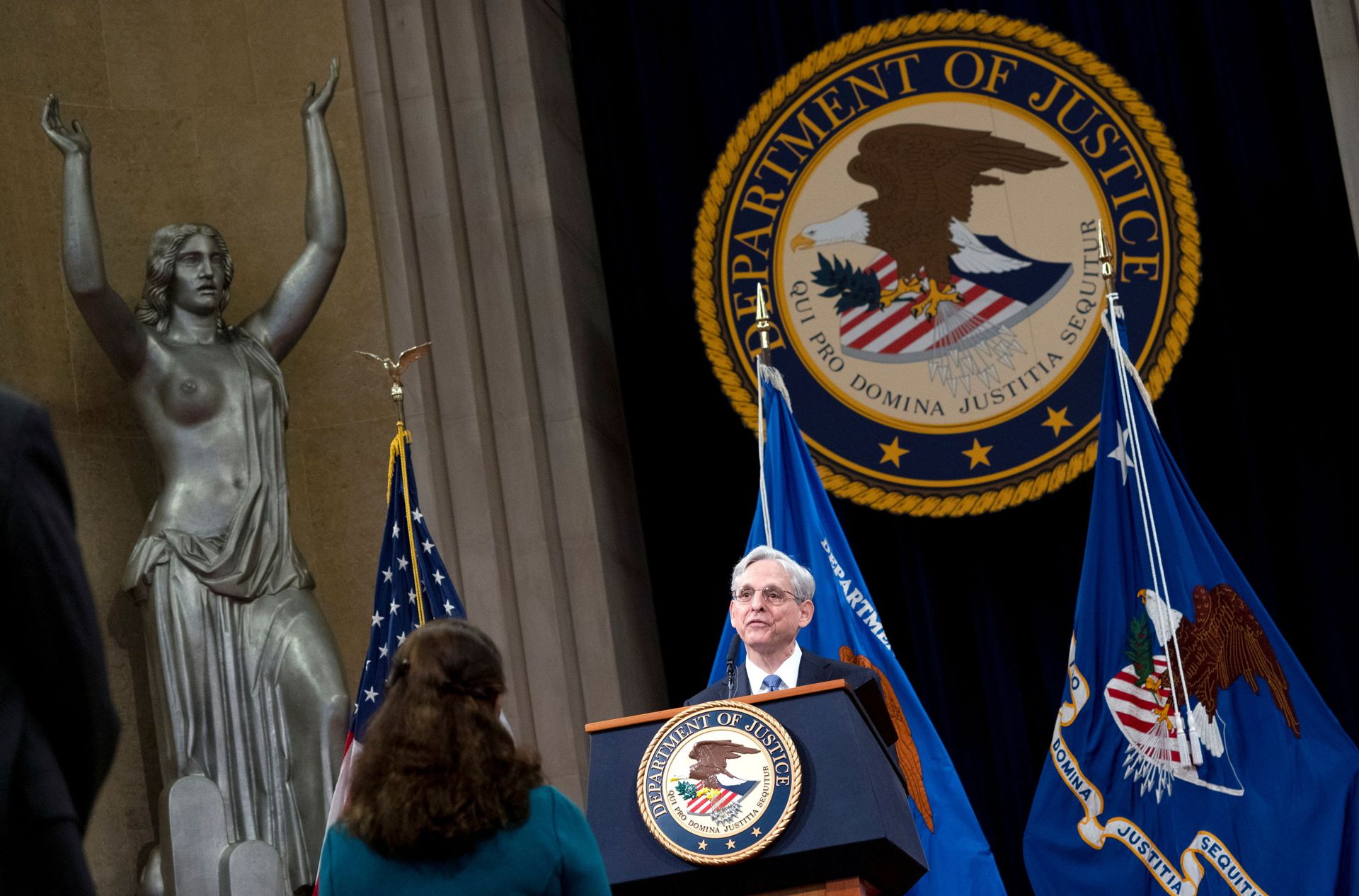 U.S. Attorney General Merrick Garland addresses staff on his first day at U.S. Department of Justice in Washington, DC, U.S. March 11, 2021.  - Sputnik International, 1920, 07.09.2021