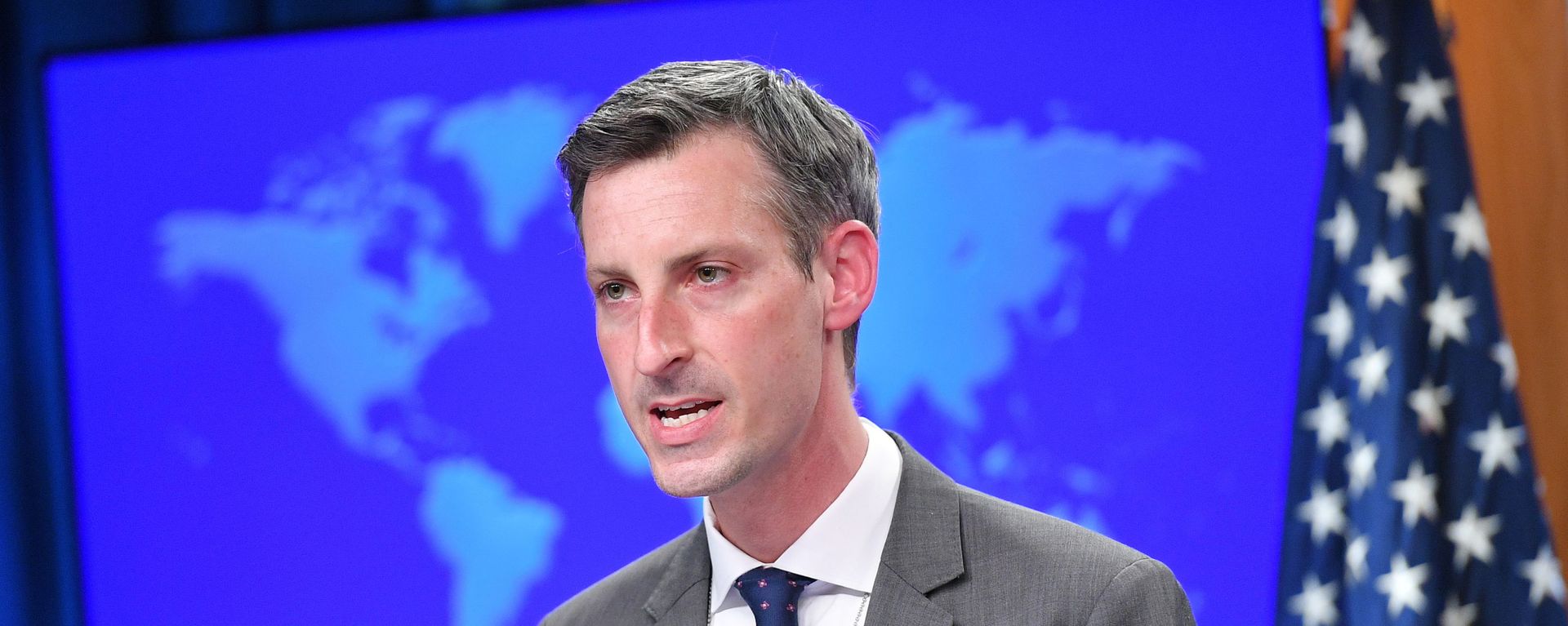 U.S. State Department spokesman Ned Price speaks during the release of the 2020 Country Reports on Human Rights Practices at the State Department in Washington, DC, U.S., March 30, 2021. U.S. State Department spokesman Ned Price speaks during the release of the 2020 Country Reports on Human Rights Practices at the State Department in Washington, DC, U.S., March 30, 2021. - Sputnik International, 1920, 09.09.2021