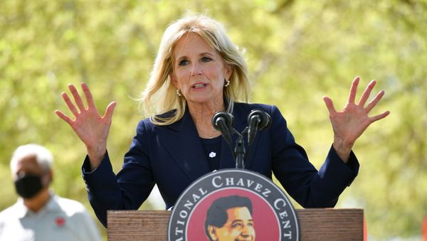 U.S. First Lady Jill Biden speaks during a visit at The Forty Acres, the first headquarters of the United Farm Workers labor union, in Delano, California, U.S. March 31, 2021. - Sputnik International
