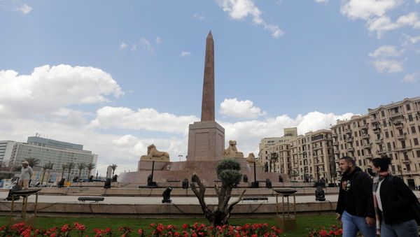 The Ramses II obelisk is seen after the renovation of Tahrir Square for transferring 22 mummies from the Egyptian Museum, in Tahrir, to the National Museum of Egyptian Civilization, in Fustat, amidst the outbreak of coronavirus disease (COVID-19), in Cairo, Egypt, April 1, 2021. - Sputnik International