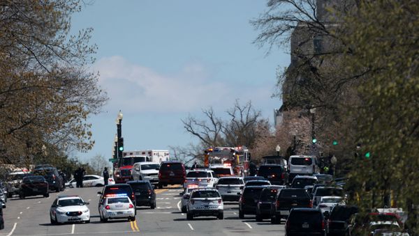  Emergency vehicles on scene after a vehicle charged a barricade at the U.S. Capitol on April 02, 2021 in Washington, DC. The U.S. Capitol was locked down after a person reportedly rammed a vehicle into two Capitol Hill police officers. A suspect was apprehended.  - Sputnik International