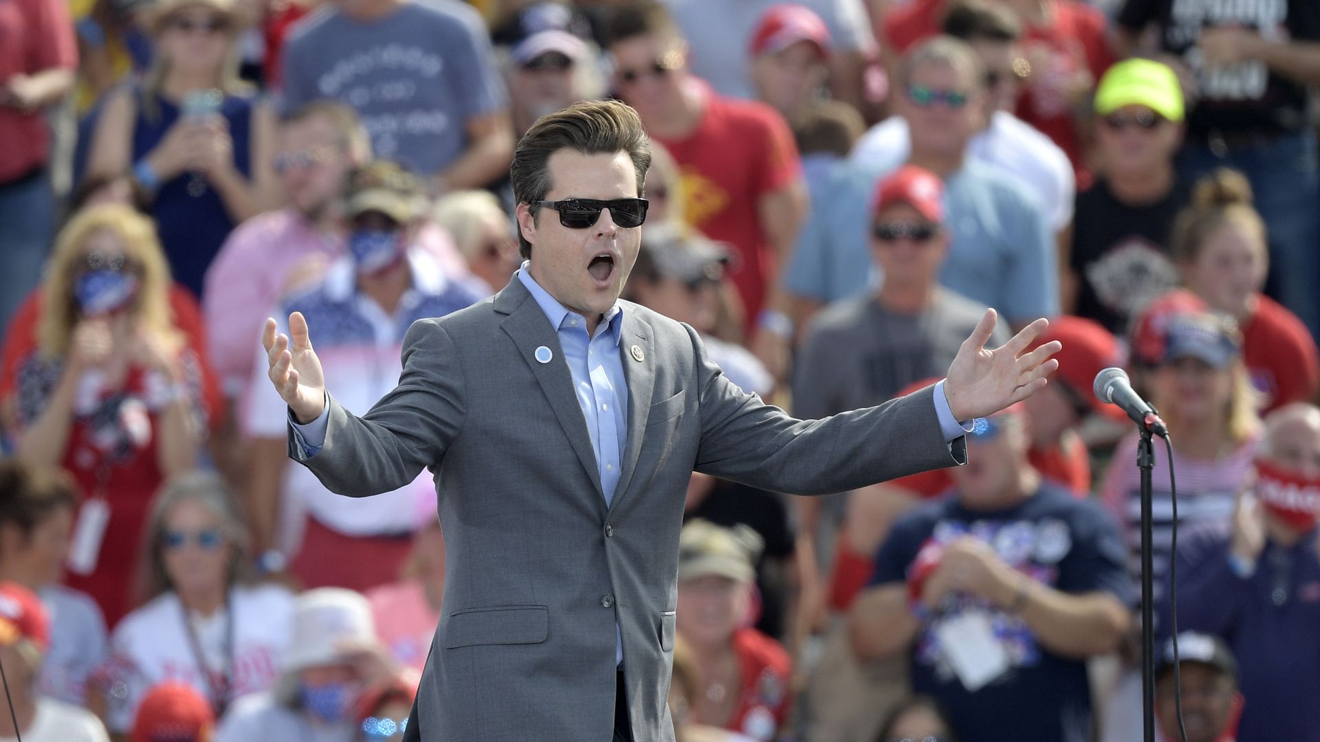 Rep. Matt Gaetz, R-Fla., addresses the crowd during a President Donald Trump campaign rally at the Ocala International Airport, Friday, Oct. 16, 2020, in Ocala, Fla. Rep. Matt Gaetz, R-Fla., addresses the crowd during a President Donald Trump campaign rally at the Ocala International Airport, Friday, Oct. 16, 2020, in Ocala, Fla. - Sputnik International, 1920, 03.04.2021