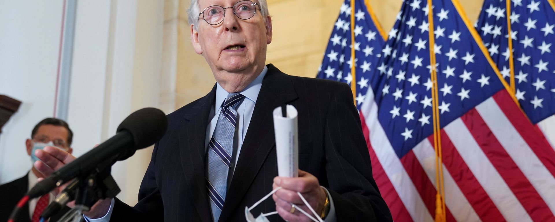 Senate Minority Leader Mitch McConnell speaks to reporters after the Senate Republican lunch on Capitol Hill in Washington, U.S., March 23, 2021 Senate Minority Leader Mitch McConnell speaks to reporters after the Senate Republican lunch on Capitol Hill in Washington, U.S., March 23, 2021 - Sputnik International, 1920, 08.11.2021
