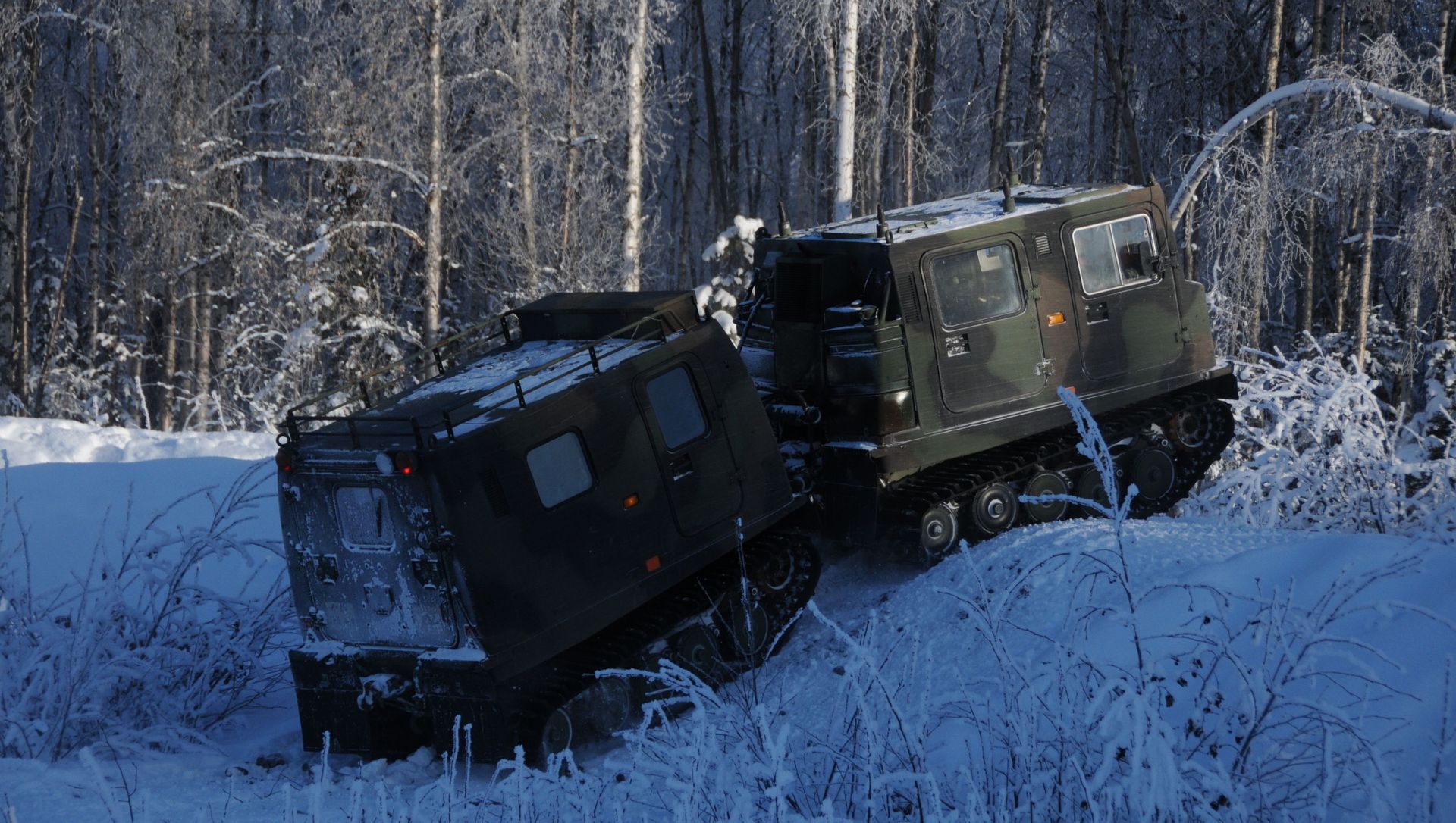 Sgt. William Nagy with the 725th Brigade Support Battalion (Airborne), 4th Infantry Brigade Combat Team (Airborne), 25th Infantry Division demonstrates driving techniques in a small unit support vehicle (SUSV) during a driver’s training course on Joint Base Elmendorf-Richardson, Alaska, Feb. 4, 2015. Sgt. William Nagy with the 725th Brigade Support Battalion (Airborne), 4th Infantry Brigade Combat Team (Airborne), 25th Infantry Division demonstrates driving techniques in a small unit support vehicle (SUSV) during a driver’s training course on Joint Base Elmendorf-Richardson, Alaska, Feb. 4, 2015. - Sputnik International, 1920, 05.04.2021