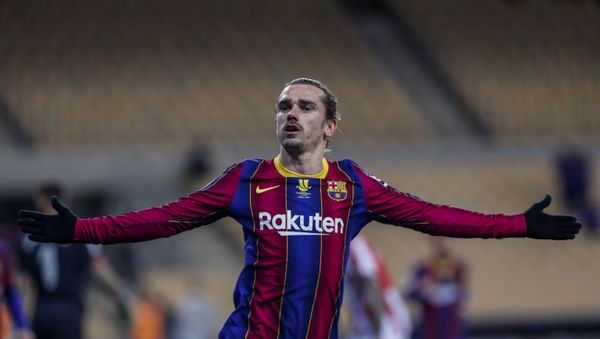 Barcelona's Antoine Griezmann celebrates after scoring his second goal during the Spanish Supercopa final soccer match between FC Barcelona and Athletic Bilbao at La Cartuja stadium in Seville, Spain, Sunday, Jan. 17, 2021. Barcelona's Antoine Griezmann celebrates after scoring his second goal during the Spanish Supercopa final soccer match between FC Barcelona and Athletic Bilbao at La Cartuja stadium in Seville, Spain, Sunday, Jan. 17, 2021. - Sputnik International
