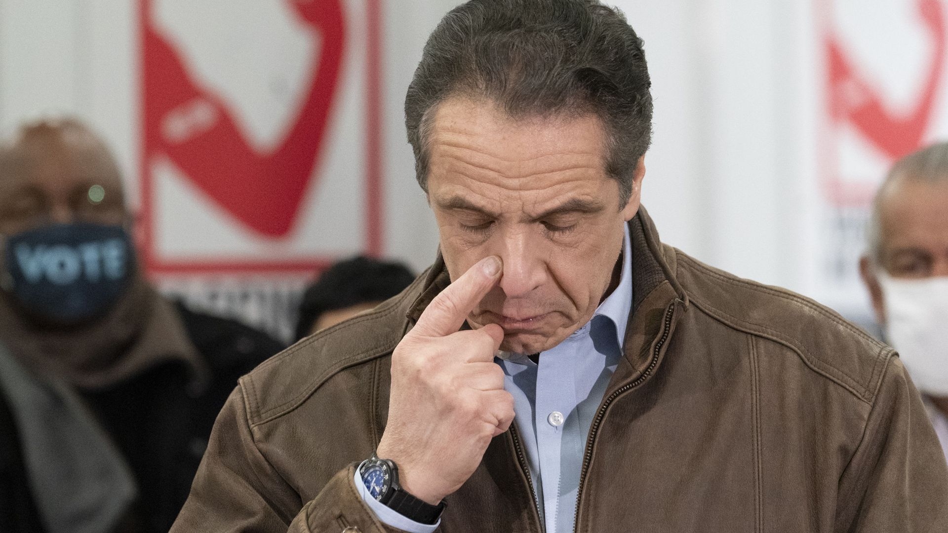 New York Gov. Andrew Cuomo touches his nose during a visit to a new COVID-19 vaccination site, Monday, 15 March 2021, at the State University of New York in Old Westbury. The site is scheduled to open on Friday. New York Gov. Andrew Cuomo touches his nose during a visit to a new COVID-19 vaccination site, Monday, 15 March 2021, at the State University of New York in Old Westbury. The site is scheduled to open on Friday. - Sputnik International, 1920, 08.08.2021