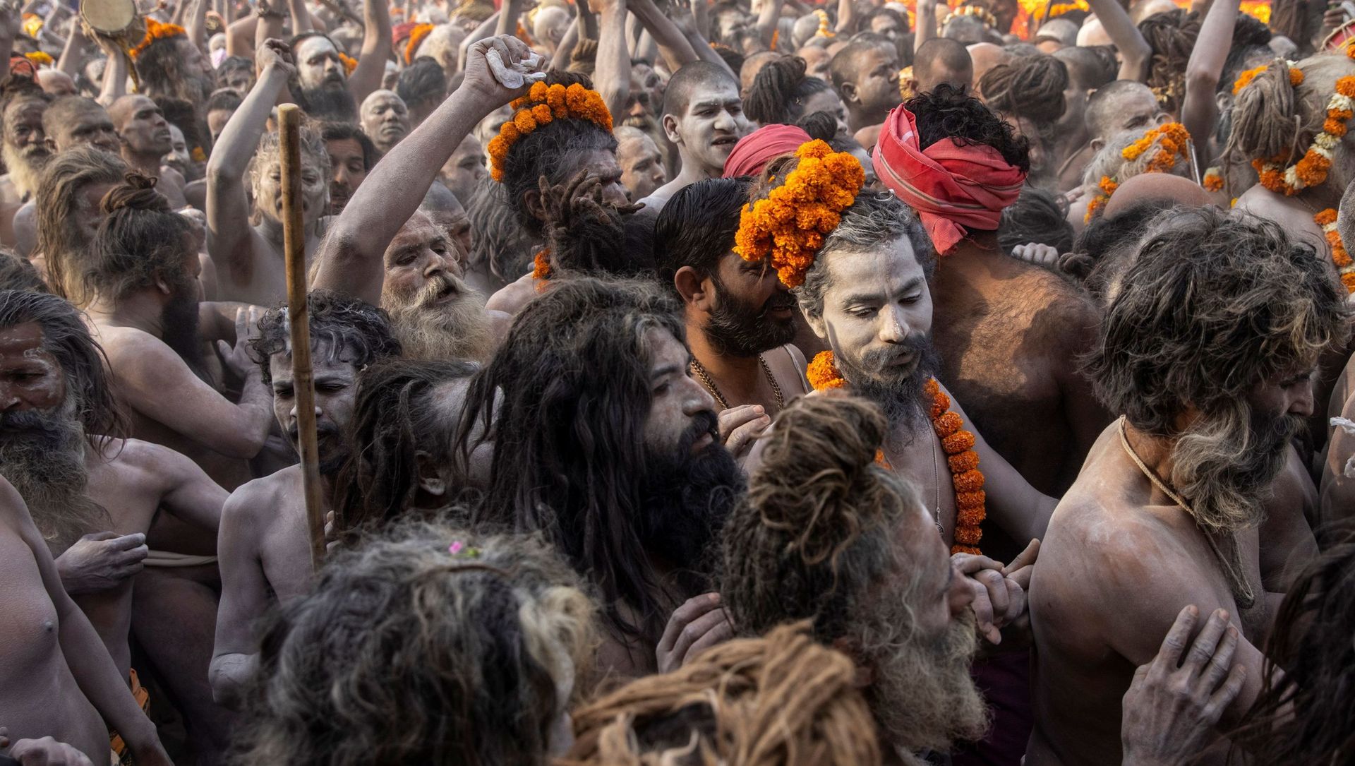 Naga Sadhus, or Hindu holy men participate in the procession for taking a dip in the Ganges river during Shahi Snan at Kumbh Mela, or the Pitcher Festival, amidst the spread of the coronavirus disease (COVID-19), in Haridwar, India, April 12, 2021 Naga Sadhus, or Hindu holy men participate in the procession for taking a dip in the Ganges river during Shahi Snan at Kumbh Mela, or the Pitcher Festival, amidst the spread of the coronavirus disease (COVID-19), in Haridwar, India, April 12, 2021 - Sputnik International, 1920, 12.04.2021