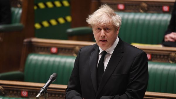 Britain's Prime Minister Boris Johnson speaks during a tribute to HRH Prince Philip, Duke of Edinburgh in London, Britain,12 April 2021. Britain's Prime Minister Boris Johnson speaks during a tribute to HRH Prince Philip, Duke of Edinburgh in London, Britain,12 April 2021. - Sputnik International