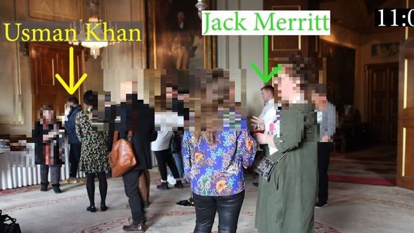 Usman Khan is pictured collecting his brunch buffet as Jack Merritt, one of his victims, waits behind him in the queue Usman Khan is pictured collecting his brunch buffet as Jack Merritt, one of his victims, waits behind him in the queue - Sputnik International